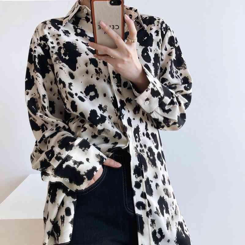 

Women Leopard Blouse Spring Summer Chiffon Shirts Casual Oversize Button Up Fashionable Office Lady Wild Tops 210603