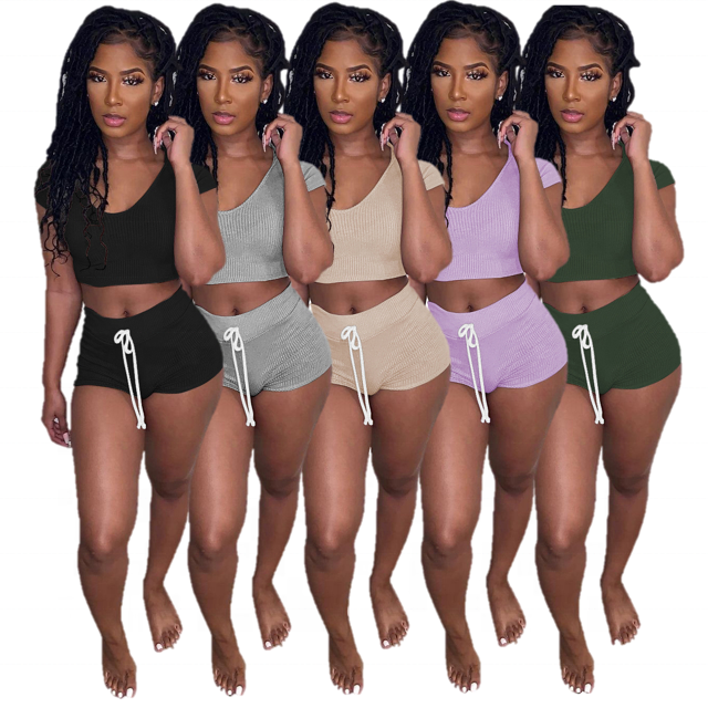 

2021 Spring And Summer Women's Casual Sportswear Two Piece Set short Sleeve Shorts Two Piece Suit Outfits Clothing For Women, White