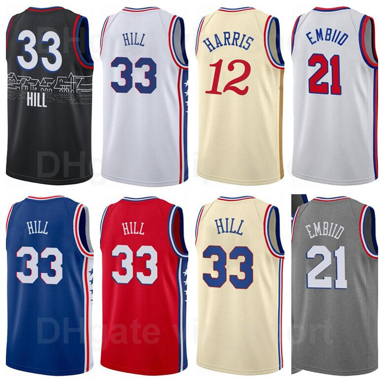

City Earned Edition Print George Hill Basketball Jersey 33 Joel Embiid 21 Ben Simmons 25 Tobias Harris Seth Curry Size  to XXXL, Beige