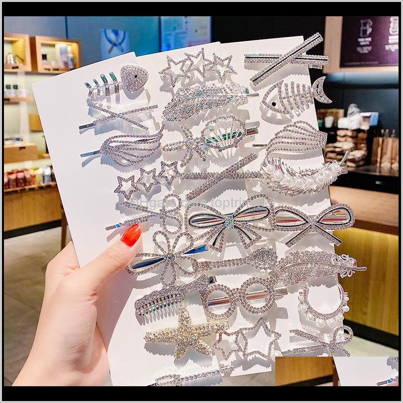 

Pins Accessories & Tools Products Drop Delivery 2021 European Usa Fashion Crystal Hairpins Wholesale 5 Pcs Pearl Butterfly Bowknot Hair Clips