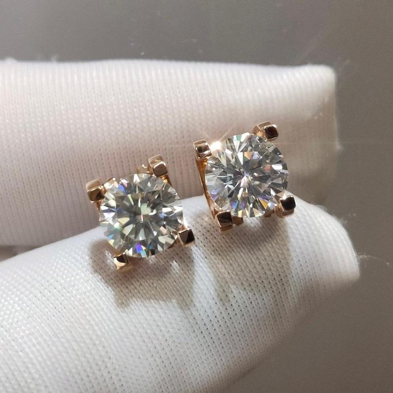 

Stud 14K Rose Gold Studs Earrings DF Color Moissanite Jewelry 4 Custom Made Engagement Anniversary Classic, Golden;silver