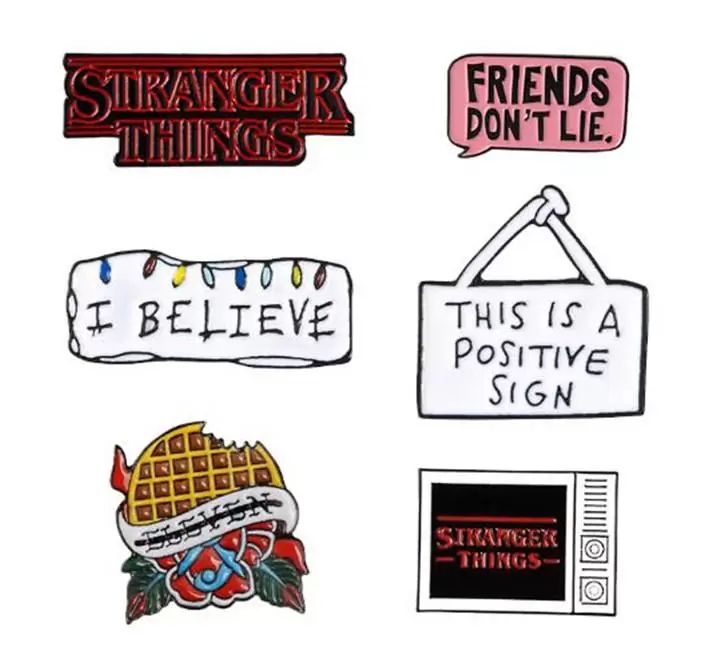 

STRANGER THINGS Enamel Pins TV Series Eleven Brooch Friends don't lie Badge Denim Shirt Lapel Pin Gothic Jewelry Gift for Fans, Mixed colors