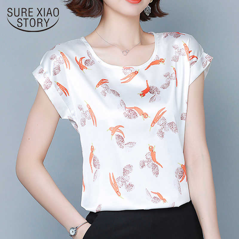 

Summer Simple Korean Loose Plus Size  Blouse Women Short Sleeve Round Neck Printed Silk Tops Chemisier Femme 9452 50 210527, No four