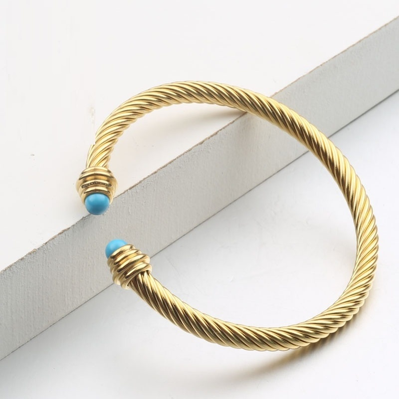 

Fashion Stainless Steel Wire Agate Cuff Bracelet Jewellery European And American Ladies Jewelry Titanium, White