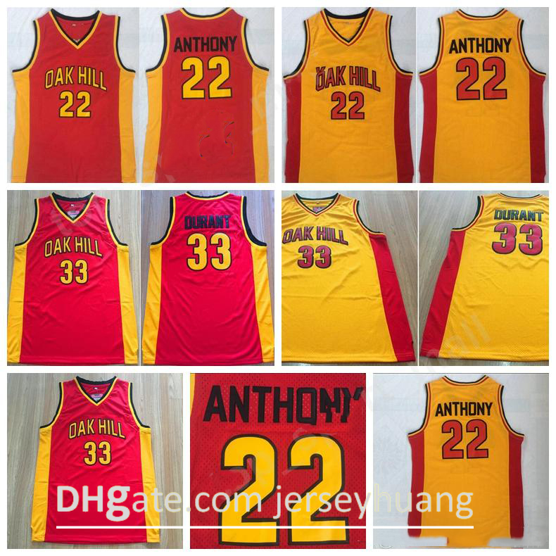 

22 Carmelo 33 Kevin Durant Anthony Men High School Basketball Jerseys College Team Red Yellow Color Stitched For Sport Fans Uniform, Black;red