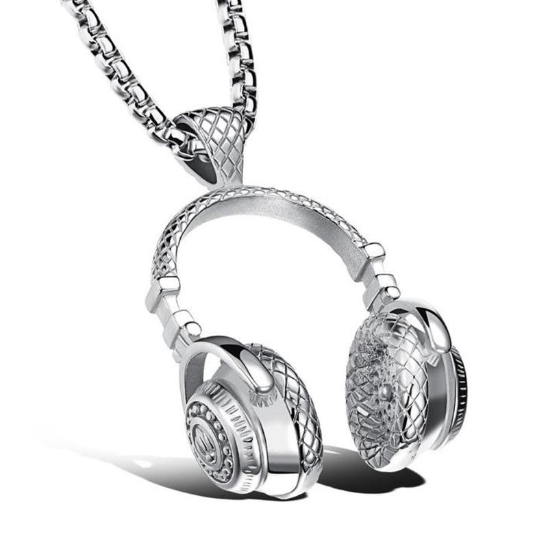 

Pendant Necklaces Stainless Steel 3D Music Headphone Necklace Hip Hop Headset Men Women Rock Gift Jewelry