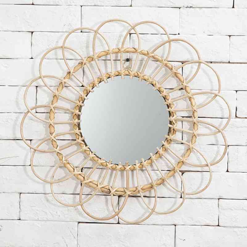 

Rattan Innovative Art Homestay Decoration Makeup Mirror Dressing Bathroom Wall Hanging Mirrors Drop shipping