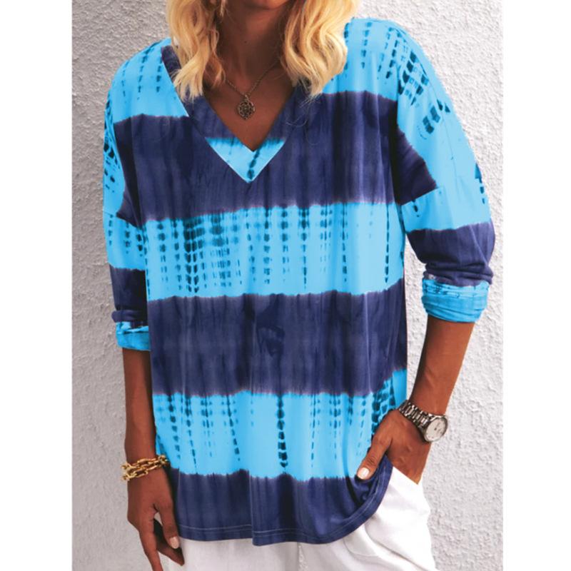 

Women' T-Shirt Women Tie Dye Print Top Long Sleeve Spring And Autumn Oversize Casual V-Neck Streetwear Tee Shirt Plus Size 5XL, Style2