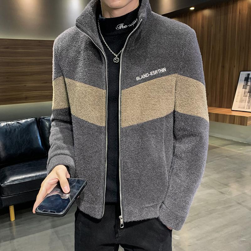 

Men's Wool & Blends 2021 Winter Woolen Coat Jackets Men Fake Fur Mink Velvet Keep Warm Casual Business Trench Overcoat Streetwear Social Win, Gray