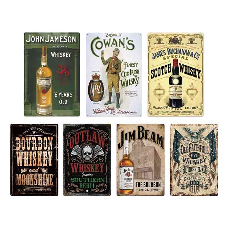 

Whiskey Tin Plaque Vintage Retro Wall Decor for Bar Pub Club Man Cave Metal Signs Postera