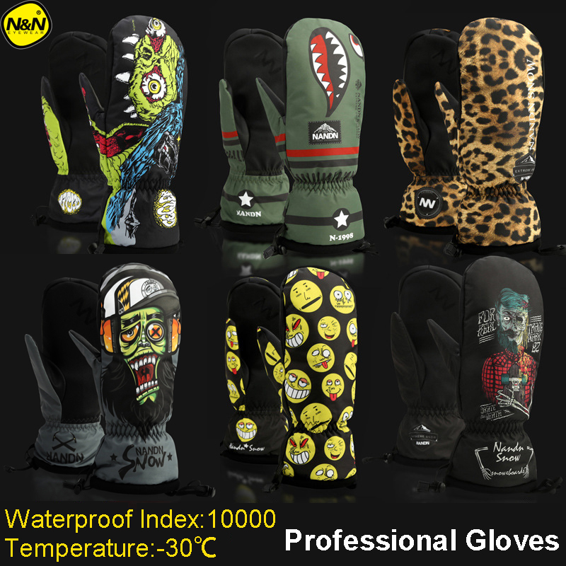 

NANDN -30 degree Professional Snowboarding Ski Gloves 10000 Waterproof Winter Warm Snow Mittens Skiing snowmobile 2 fingerg