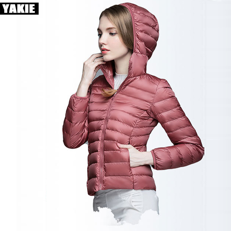 

Women Winter Coat Slim 90% White Duck Down Jackets Plus Size Female Hooded Down Coat Portable Warm Outerwear 210519, Rose