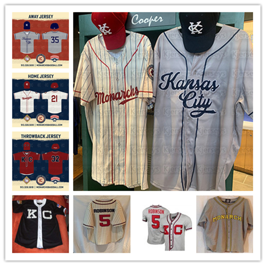 

2021 Kansas City Monarchs NLBM Negro Leagues Baseball Jersey Robinson League Home Away Jerseys Stitched Name and Number, Blue;black