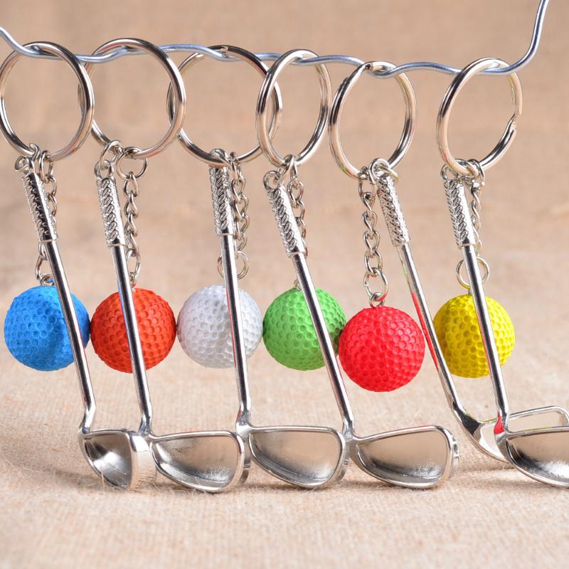

Keychains 3D Mini Multicolor Metal Golf Clubs Keychain Top Grade Car Key Chain Keyring DIY Sports Goods Souvenirs Gift