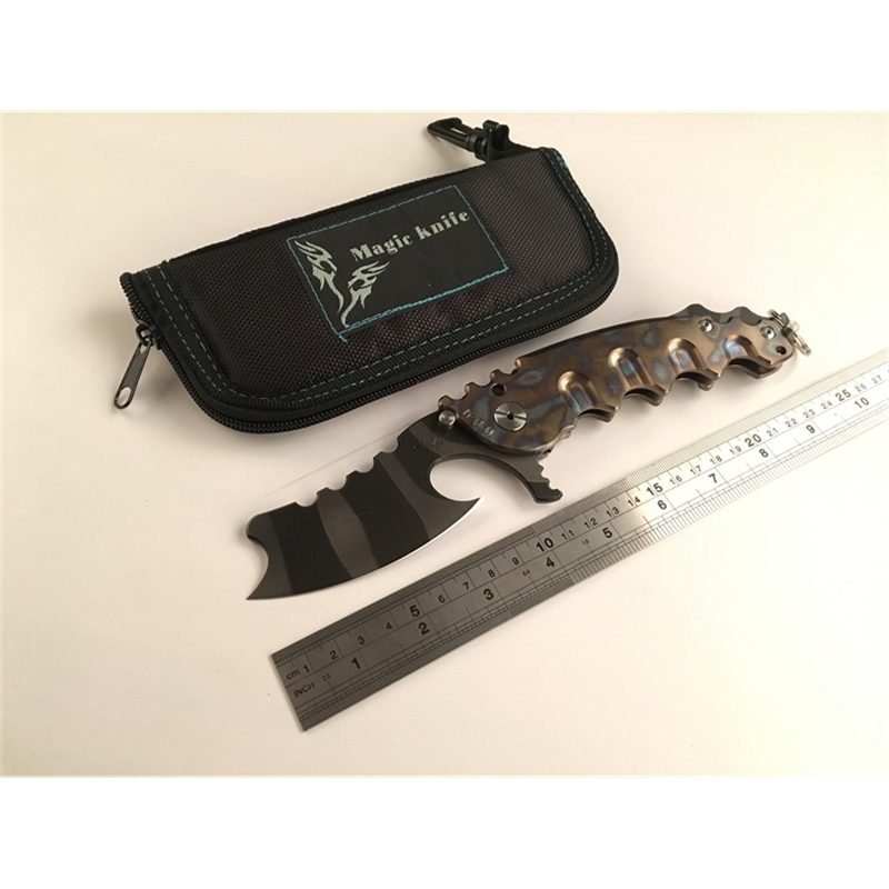 

Magic Folding Knife D2 knife Chav Custom Large steel ball bearing Titanium Camping Hunting Survival Knives Outdoor EDC Tools man of war