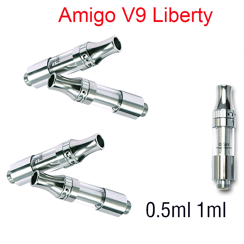 

Adjustable Amigo Liberty V9 Vape Cart Top Airflow Atomizers Empty Thick Oil Carts 510 Thread Vaporizer 0.5ml 1ml Glass Tank Ecig Stainless S