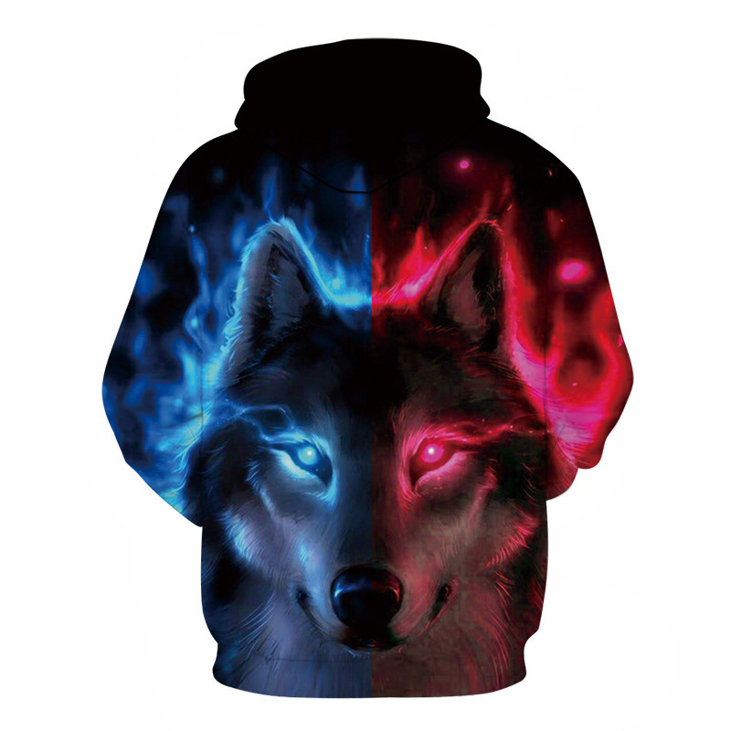 

Men' Women' Hoodie 3d Printed Red and Blue Flame Wolf Fashion Baseball Suit, Wy899