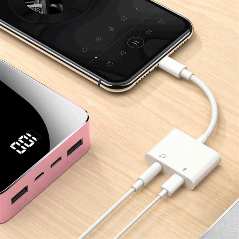 

2 In 1 Audio Adapter Charging Earphone Cable Aux Jack Headset Lighting 3.5mm To Headphone Splitter