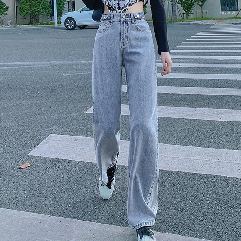 

Women's Jeans Shnsophi Autumn High Waist Wide Leg Denim Women Loose Vintage Straight Pants Fashion Trousers Streetwear Korea, Blue