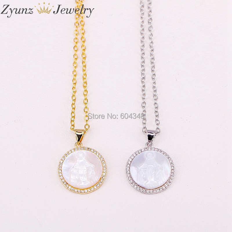 

5 Strands ZYZ298-1769 NEW shellfish Pendant Necklace Gold / Silver color caved Goddess, Cubic Zircon Mary Pendant Necklace X0707