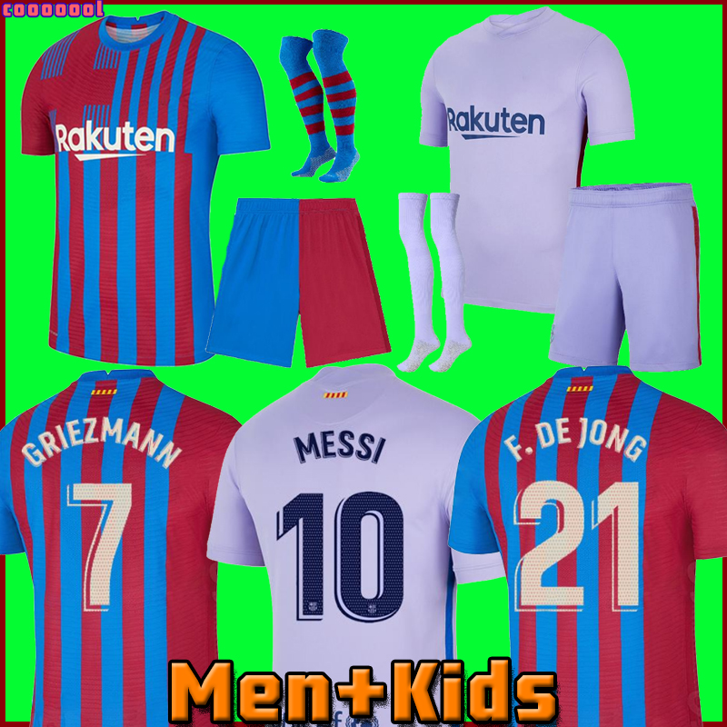 

21 22 Barcelona soccer jerseys 2021 2022 PEDRI MESSI ANSU FATI camiseta futbol GRIEZMANN DE JONG KUN AGUERO Maillots foot top thailand football shirt men + kids kit, 21/22 men home