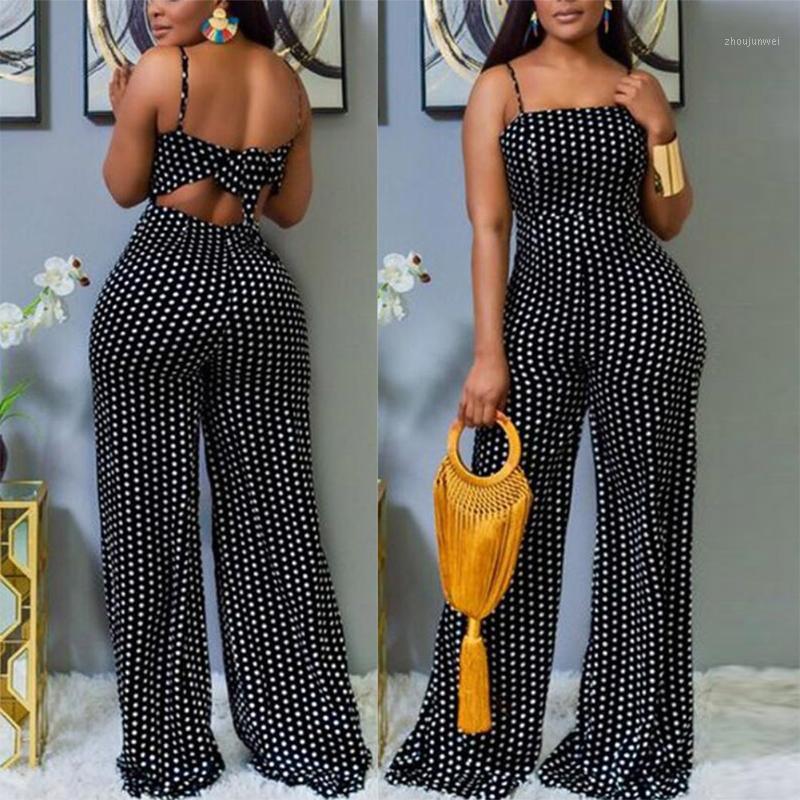 

Women' Jumpsuits & Rompers Fadzeco Women Off Shoulder Jumpsuit Sexy Spaghetti Straps Polka Dot Wide Leg Long Pants Romper, Black