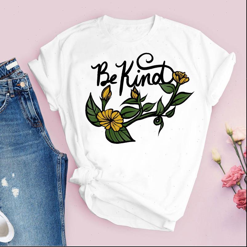 

women graphic kind letter flower t shirts casual 90s cute short sleeve print lady tees clothing female shirt, White
