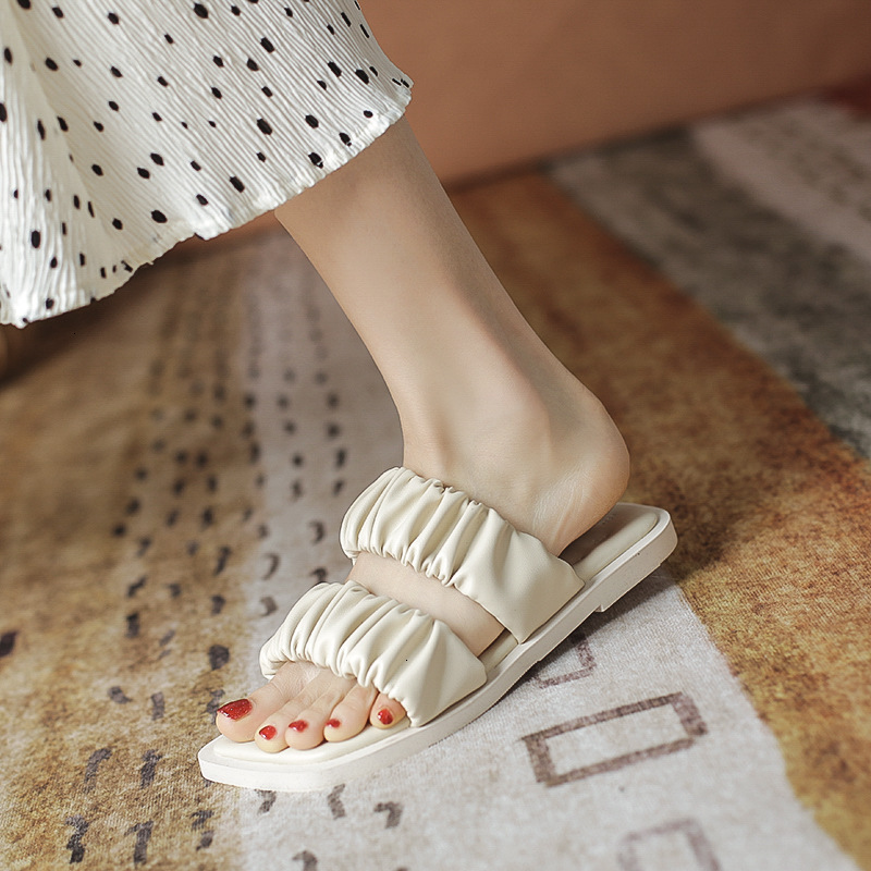 

flops Slippers Women's summer flip net red pleated flat bottomed versatile soft for women 3UOC, 1# shoe box