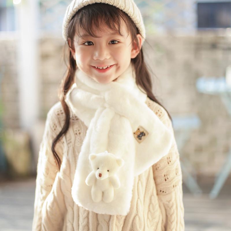

Scarves & Wraps Multicolor Children Scarf For Winter Girls Baby Cartoon Plush With Cute Toy Bear Comfortable Neck Warmers, White