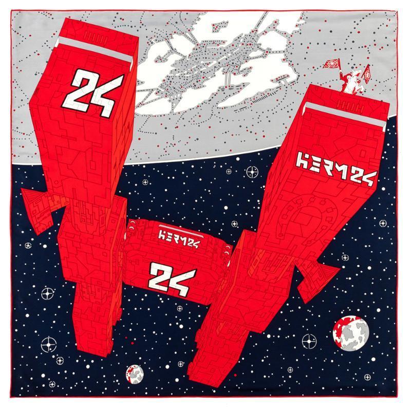 

Scarves 90CM Manual Hand Rolled Twill Silk Scarf Women Space Station Square Echarpes Foulards Femme WrapBandanaHijab Beach Towel, Blue;gray