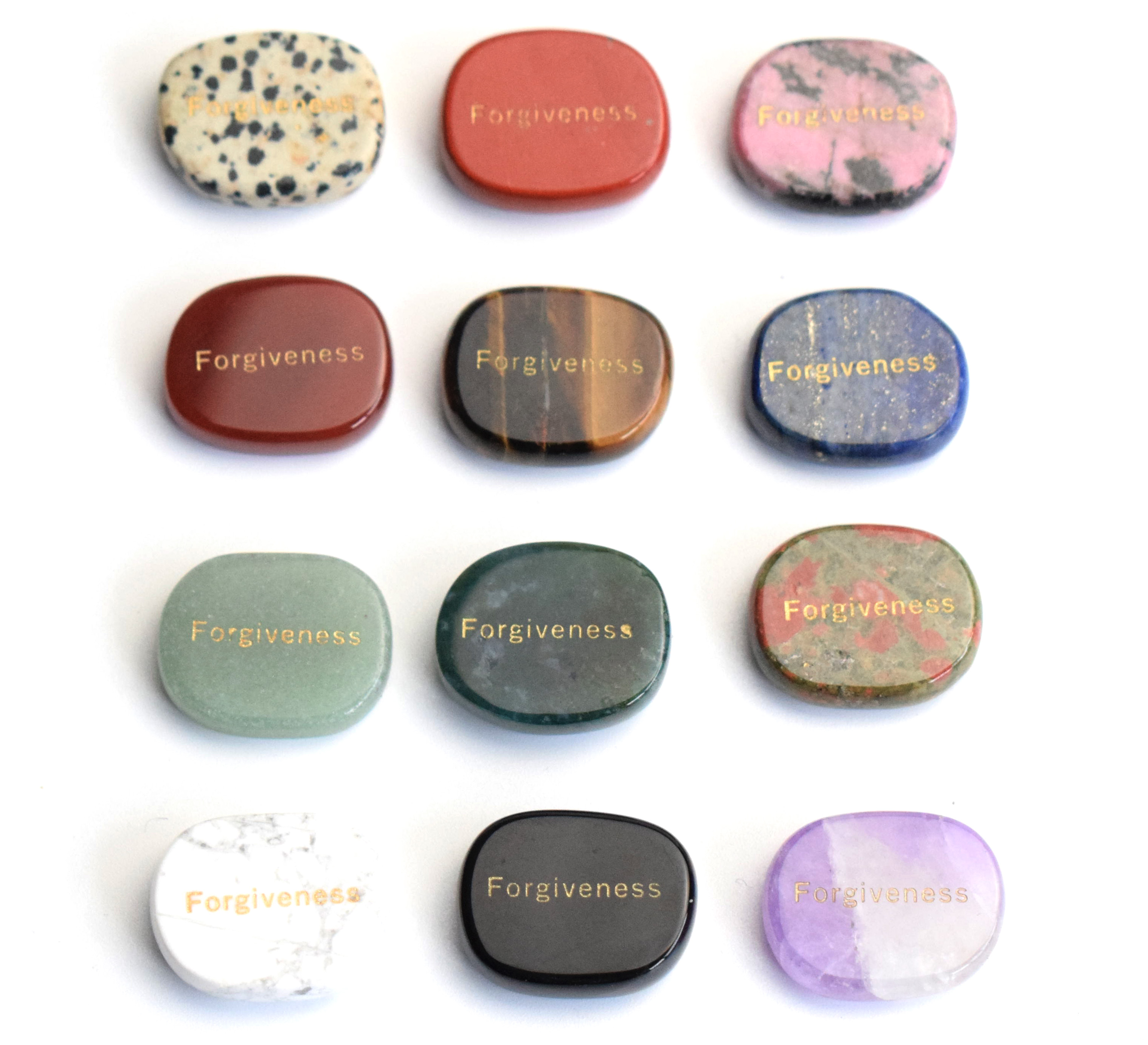 

Lettering "Forgiveness" Inspirational Positive Word Small Size Natural Chakra Stones Engraved Reiki Crystal Healing Palm Stone Crafts