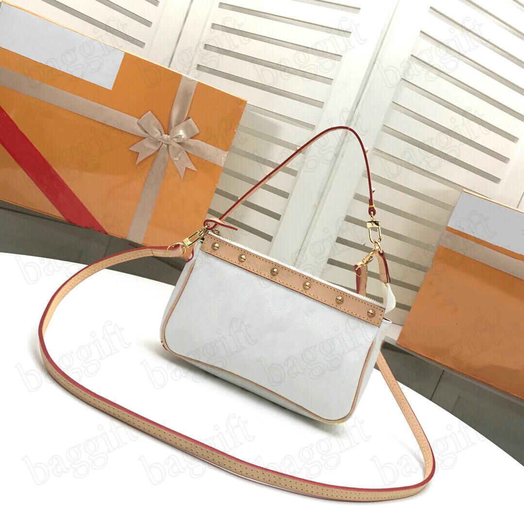 

Rivert Pochette Accessoires Bag Monograms Canvas Mini Vintage Women Crossbody Leather Strap White Black Brown Colorful Flowers Printed Coated Small Shoulder Bags, Customize