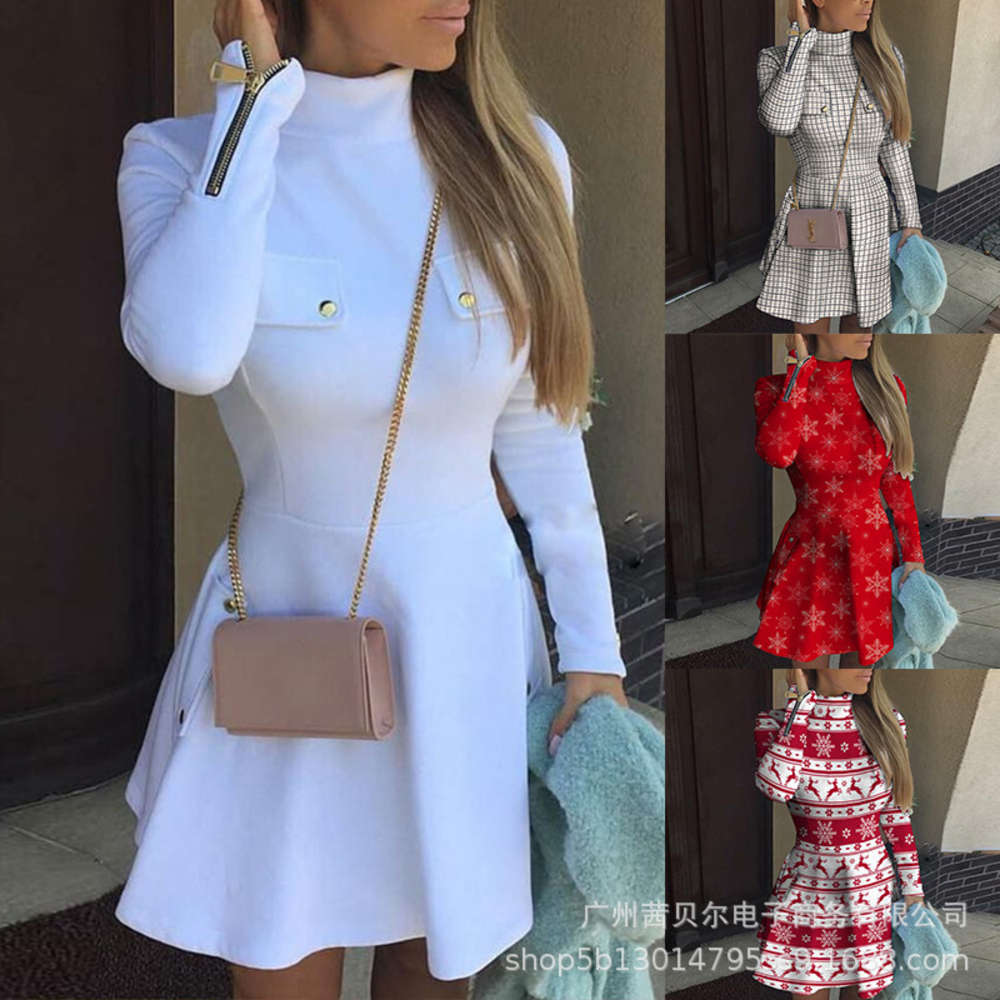 

Casual Dresses high neck long sleeve waist drs, Lzr8271a-r