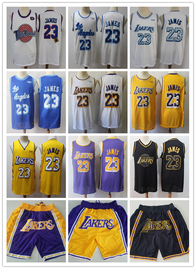 

Mens Los Angeles Throwback Lakers LeBron white James Basketball Shorts Basketball Jerseys black yellow purpl, Black;red