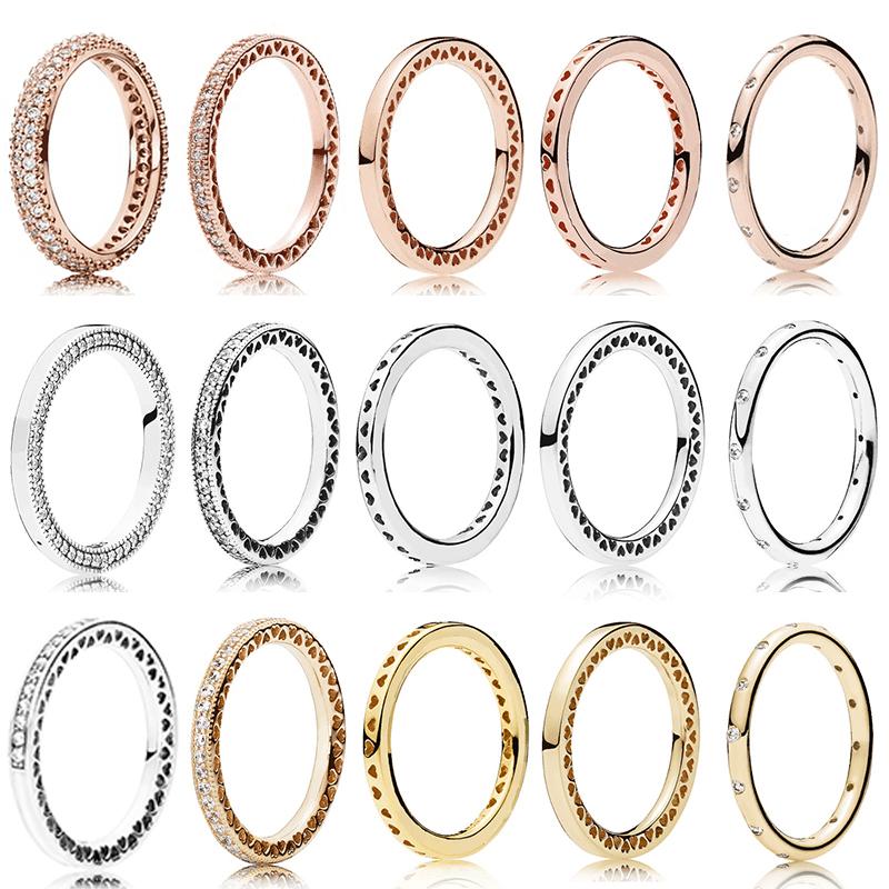 Cluster Rings High-Quality Original 100% 925 Sterling Silver Pan Engraved Logo Model Production Women's Ring Heart-image-701950250