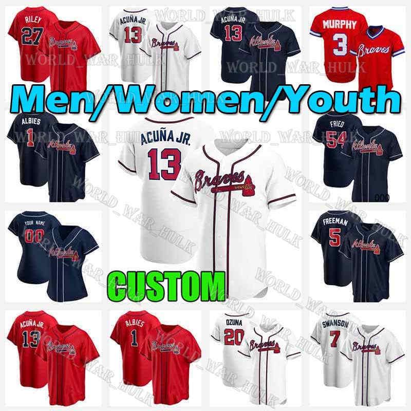 

Braves 13 Ronald Acuna Jr. Jersey 5 Freddie Freeman Ozzie Albies Atlanta 7 Dansby Swanson 14 Cristian Pache 27 Austin Riley Mens Women Youth, Blue;black