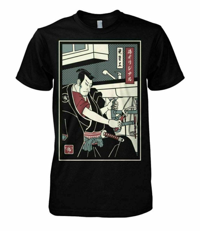 

R1 Plumber Samurai Funny Unisex Black T-Shirt S-6XL, White;black