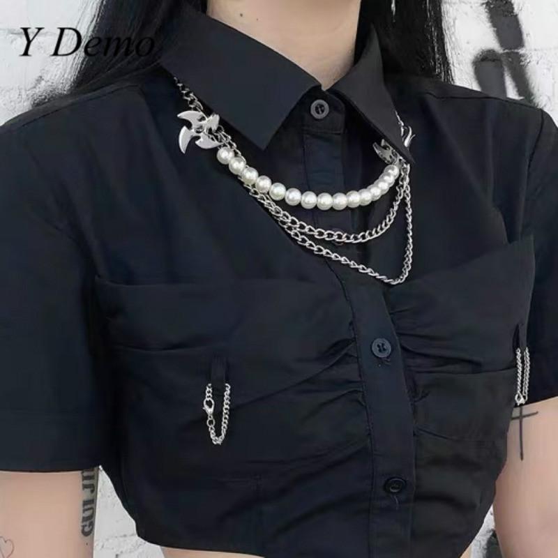 

Demo Harajuku Punk Chains Necklace Women Gothic Pearl Darts Rock Accessory 2021