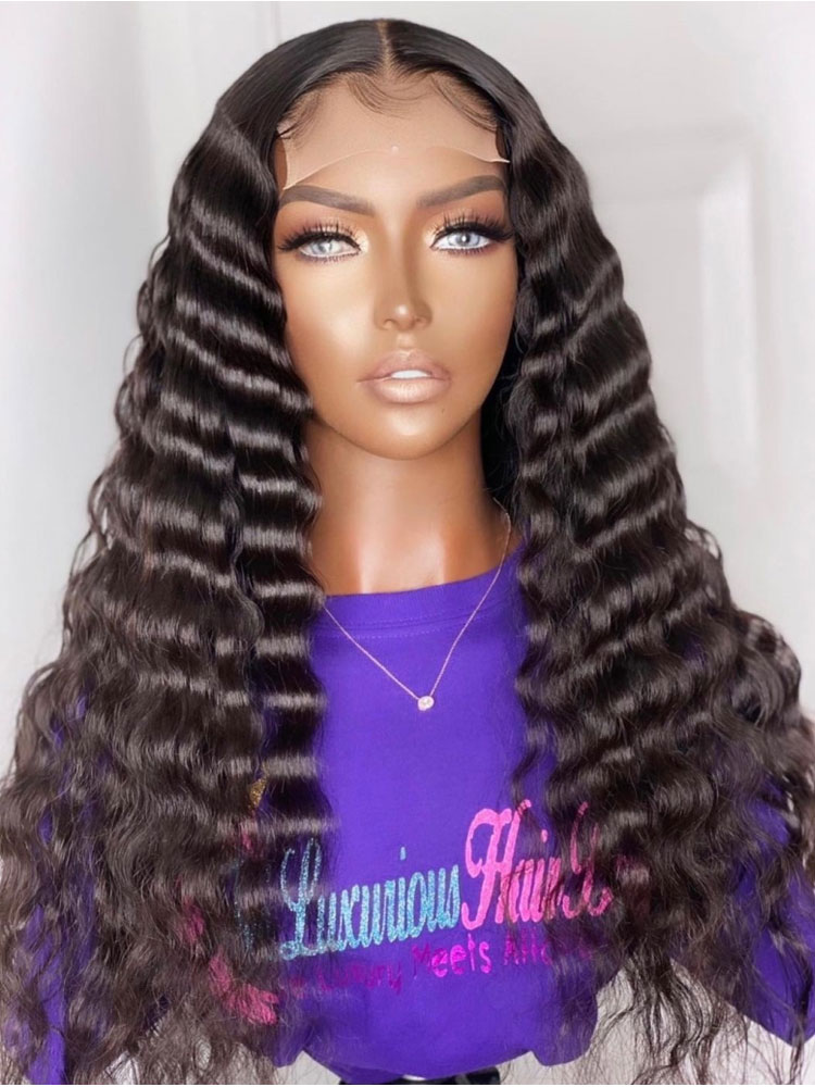 

loose deep wave lace wig transaprent t part lace front wig 100 remy human hair lace closure wig natural hairline, Natural color