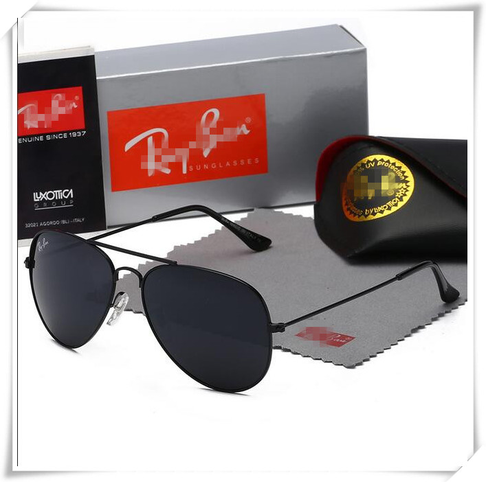 

High Quality Ray Men Women Sunglasses Vintage Pilot Wayfarer Brand Sun Glasses Band UV400 Bans With box and case 3025 r5, White;black