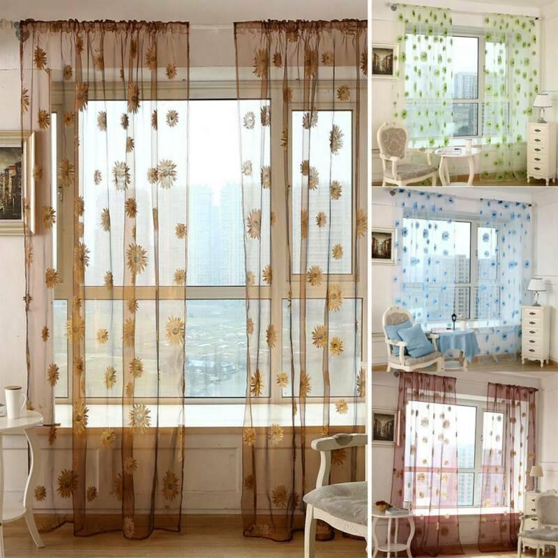 

Curtain & Drapes Net Voile Panel Sunflower Sheer Tulle Drape Window Home Decor