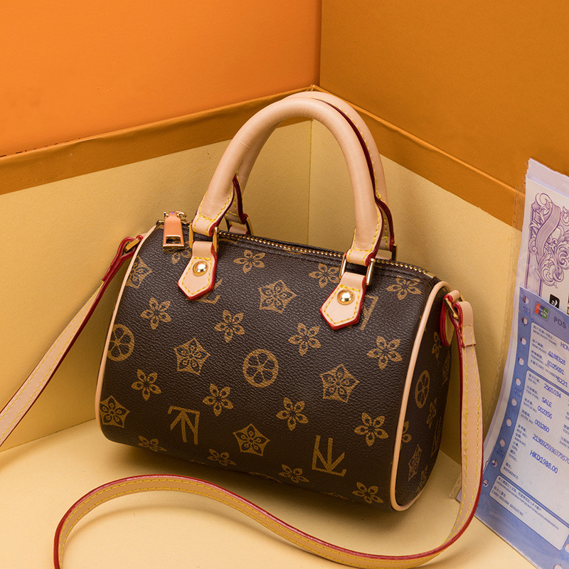 

2021 Handbags High Quality Genuine Leather Fashion Women Kids Mini Shoulder Bags Clutch Purse with box, Brown old flowers-size 16x11x9cm