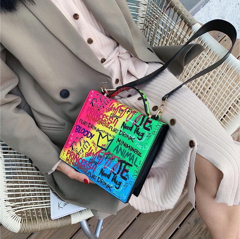 

Factory wholesale women handbag cool graffiti womens shoulder bag street trend leather small square bags fashion graffitis slung handbags