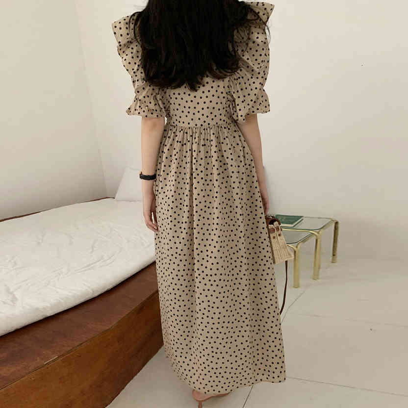 Casual Dresses Retro Polka Dot Chiffon Dress Fashion V Neck Cross Ruffles Empire Large Swing Women Dresess Summer Long Vestido Chi-image-699508160