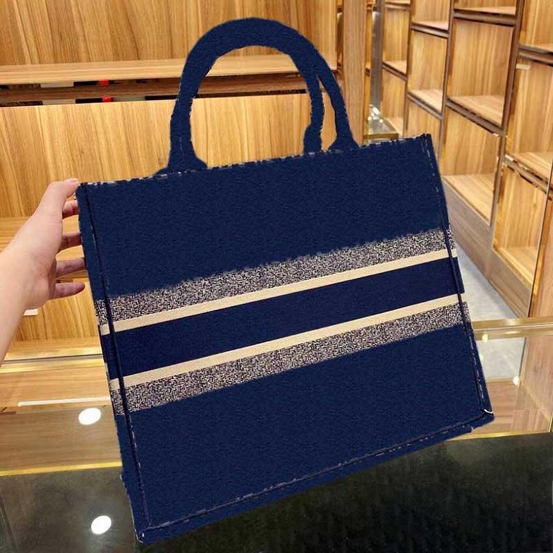 

2021 Classic brand luxury 1A quality 42 cm 36 c blue shopping bag embroidered canvas large capacity high handbag lady shoulder bags with silk scarf
