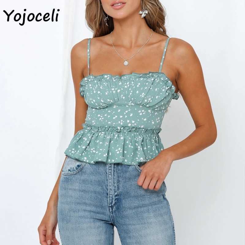 

Yojoceli floral print camis top boho beach ruffle camisole shirt 210609