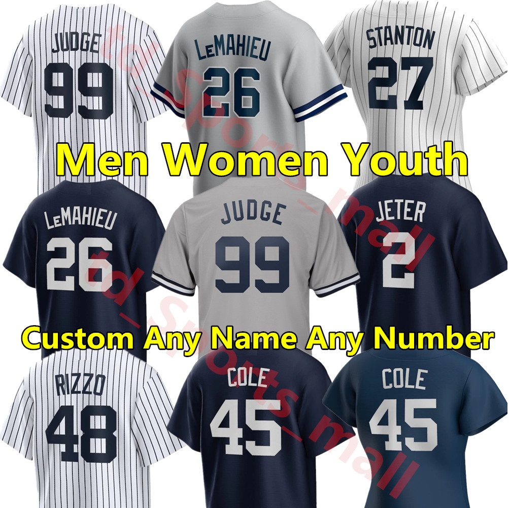 

Mens Derek Jeter 99 DJ LeMahieu Aaron Judge Baseball Jerseys 42 Mariano Frazier Rivera Babe Ruth Mantle Bernie Williams YAnKee 7 Men Women Youth kids Custom jersey, As shown in illustration