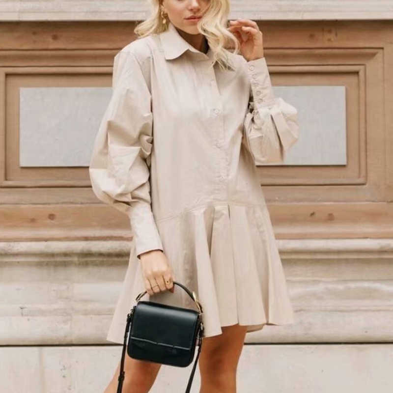 

Vintage Women Elegant Ruffles Dress Spring Fashion Ladies Soft Cotton es Party Female Chic Girls Cute 210527, Beige