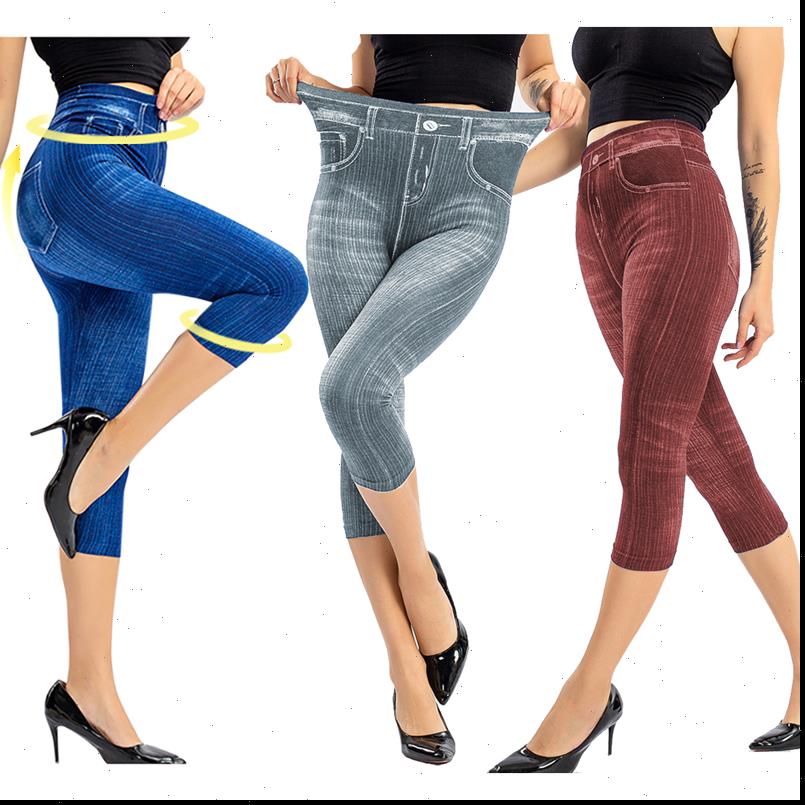

3 4 faux jeans women leggings high waist elastic slim fashion casual pants jeggings autumn female solid soft, Black