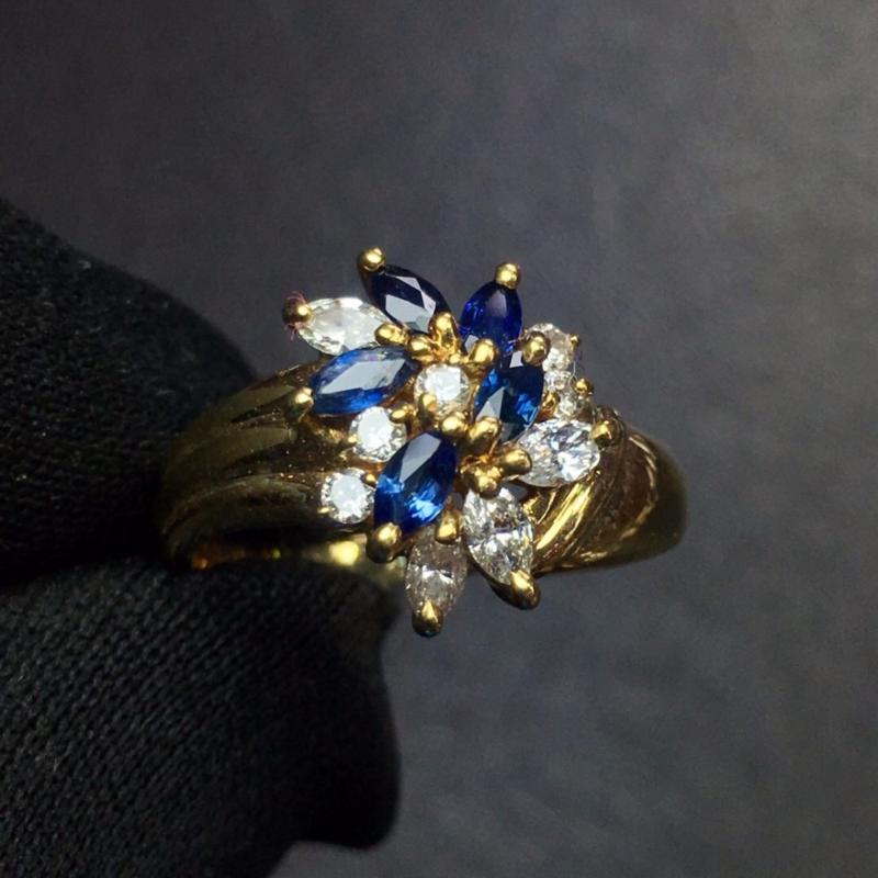 

Cluster Rings Fine Jewelry Real 18K Rose Gold 100% Natural 0.48ct Blue Sapphire Gemstone Diamonds Stone Male Ring For MEN, Golden;silver